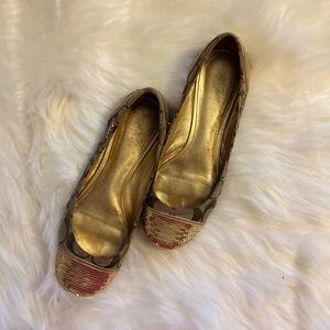Coach Women's Gold and Brown Flats